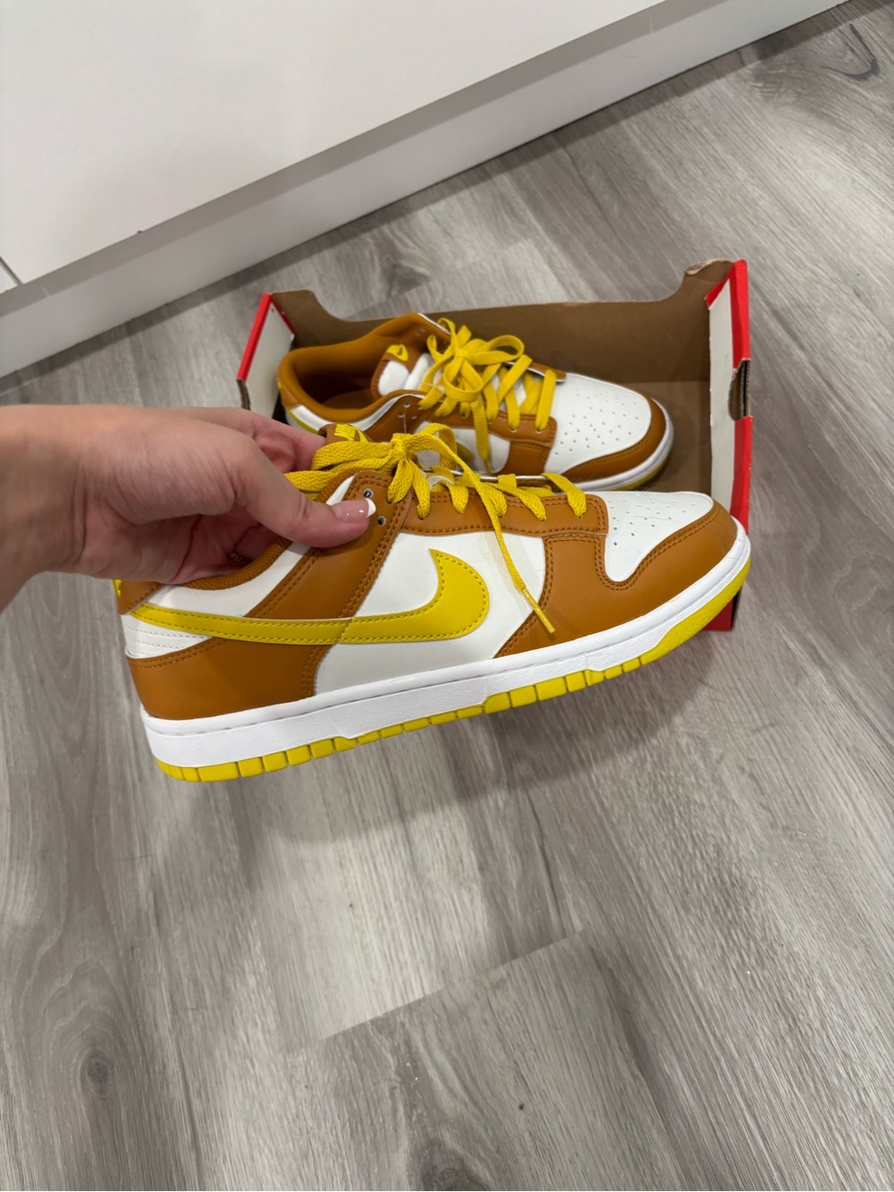 Nike Dunk Low-Top Sneakers — White, Yellow & Brown